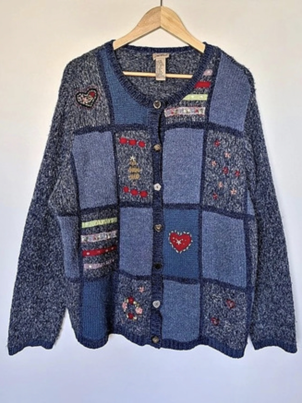 Koret City Blues Color Block Heart Embroidered Cardigan - 2X